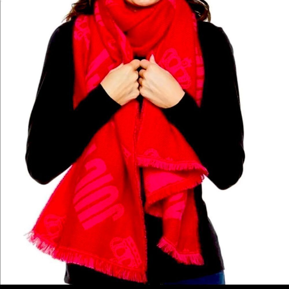 NWT red juicy couture logo embroidered fringe blanket scarf/wrap